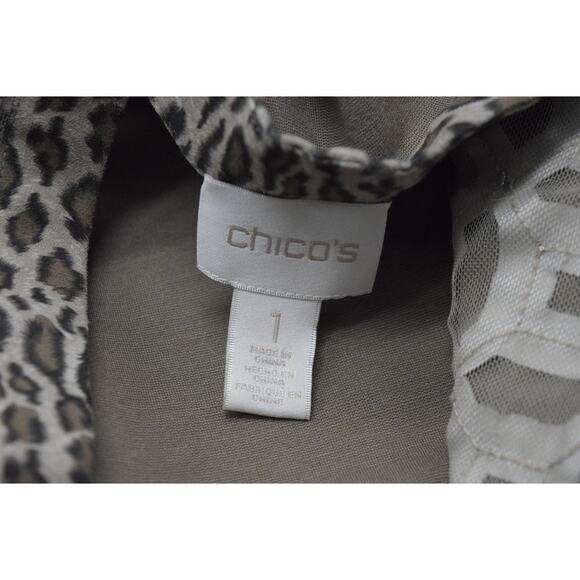 Chico's Khaki & Leopard Print Mesh Duster Open Front Jacket Sz S Career Dressy - Picture 8 of 12
